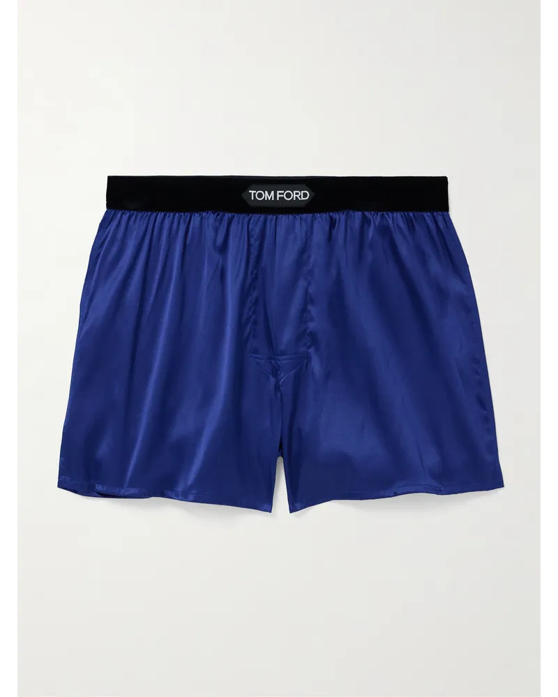 Tom Ford Boxershorts Aus Stretch Seidensatin Mit Samtbesatz Blau