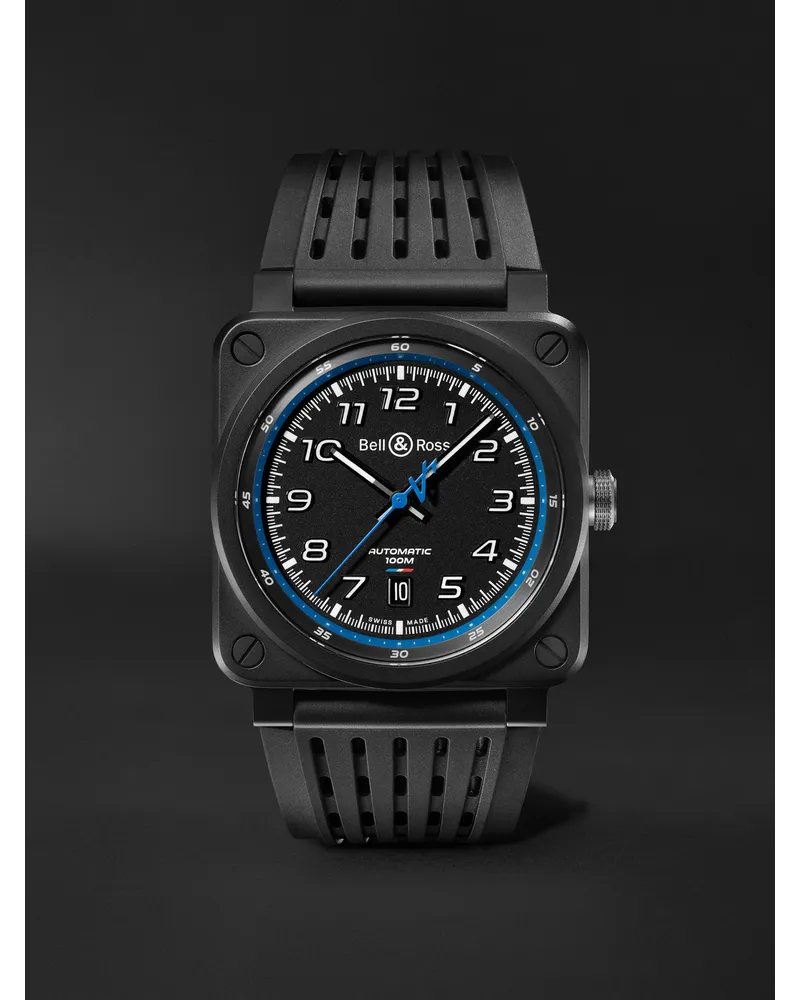 Bell & Ross Br 03 92 A522 42 Mm Uhr Aus Keramik Mit Automatischem Aufzug Und Kautschukarmband In Limitierter Auflage Ref. Nr.: Br0392 Ce/Srb Schwarz