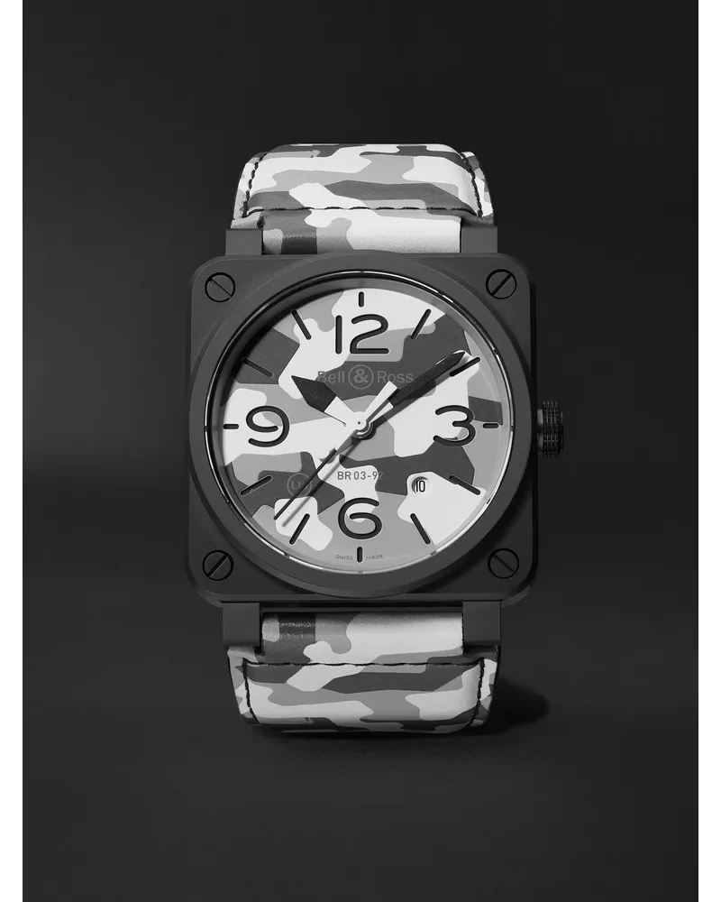 Bell & Ross Br 03 92 Limited Edition Automatic 42 Mm Uhr Aus Keramik Mit Lederarmband Ref. Nr. Br0392 Cg Ce/Sca Grau