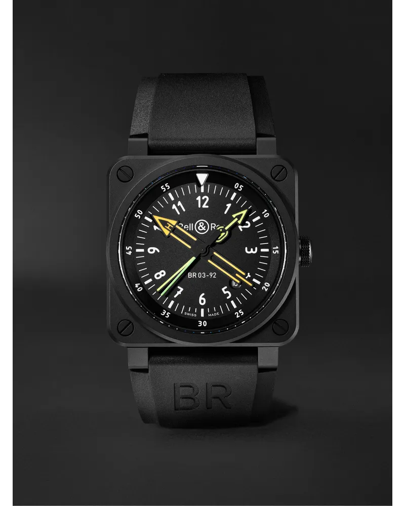 Bell & Ross Br 03 92 Radiocompass 42 Mm Uhr Aus Keramik Mit Automatischem Aufzug Und Kautschukarmband In Limitierter Auflage Ref. Nr.: Br0392 Rco Ce/Srb Schwarz