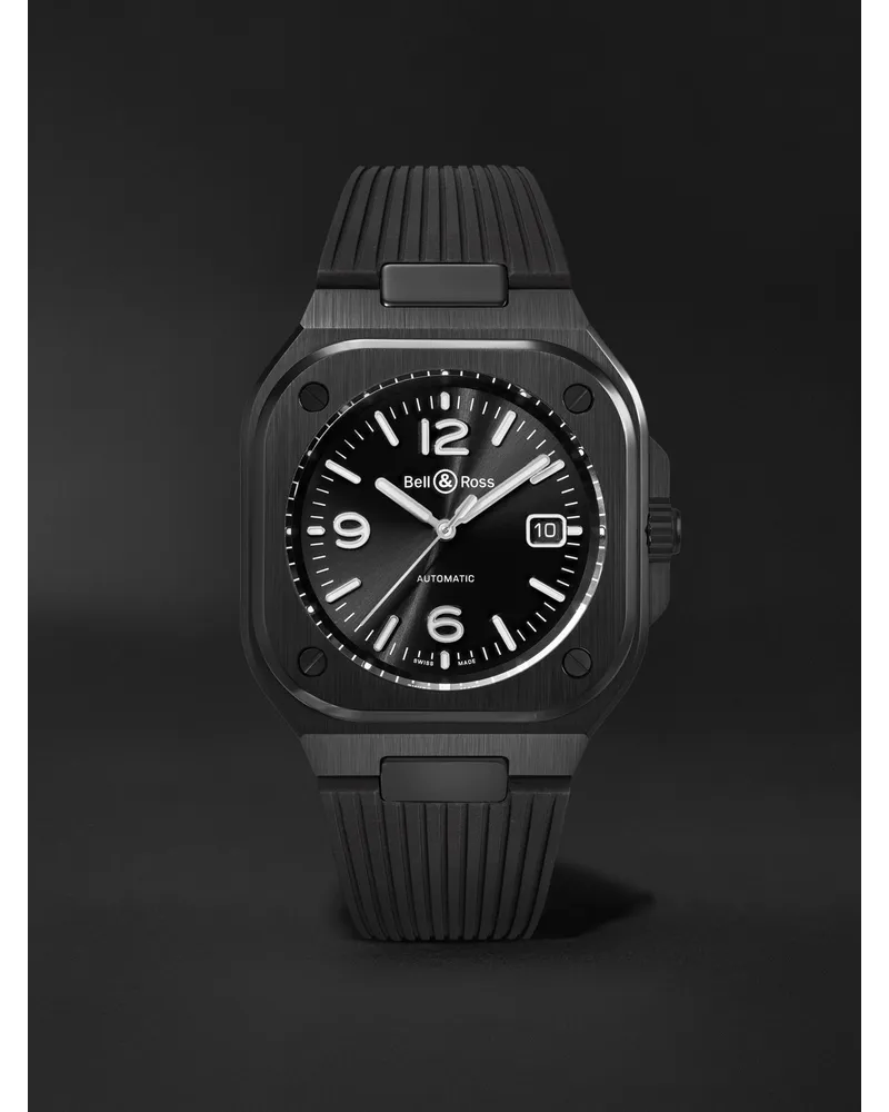 Bell & Ross Br 05 40 Mm Uhr Aus Edelstahl Mit Automatischem Aufzug Und Kautschukarmband Ref. Nr.: Br05a Bl Ce/Srb Schwarz