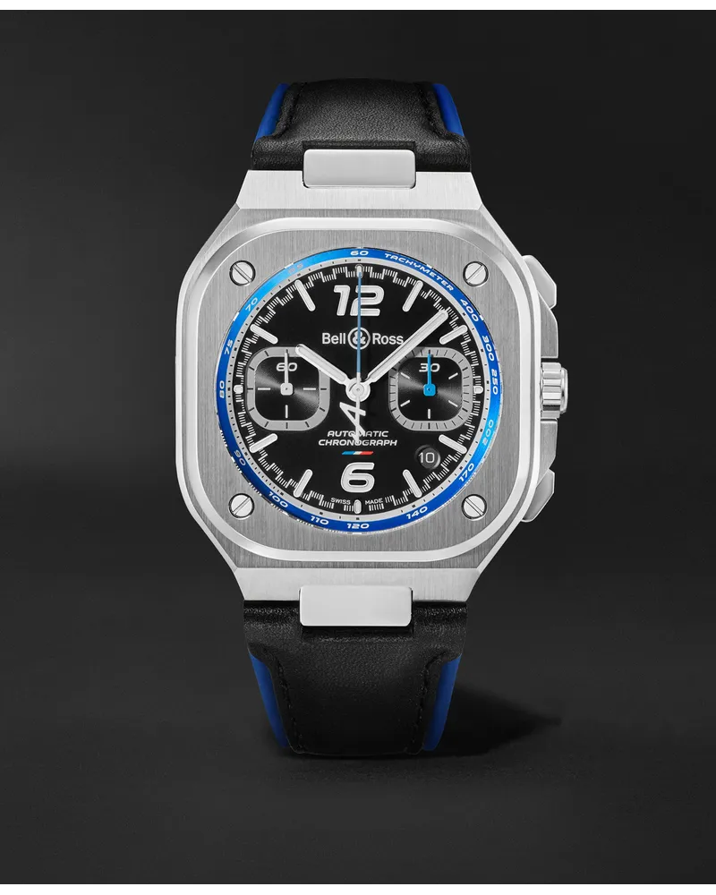 Bell & Ross Br 05 Alpine Chronograph 42 Mm Uhr Aus Edelstahl Mit Automatischem Aufzug Und Lederarmband Ref. Nr.: Br05c A523 St/Sca Schwarz