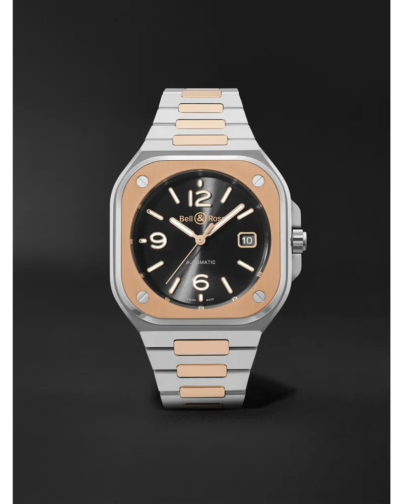 Bell & Ross Br 05 Black Steel And Gold Automatic 40 Mm Uhr Aus 18 Karat RoséGold Mit Stahlarmband Ref. Nr. Br05a Bl Stpg/Ssg Schwarz
