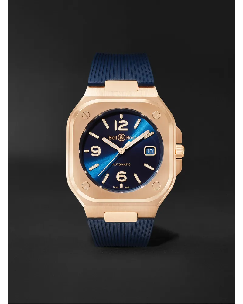 Bell & Ross Br 05 Blue Gold Automatic 40 Mm Uhr Aus 18 Karat RoséGold Mit Kautschukarmband Ref. Nr. Br05a Blu Pg/Srb Blau