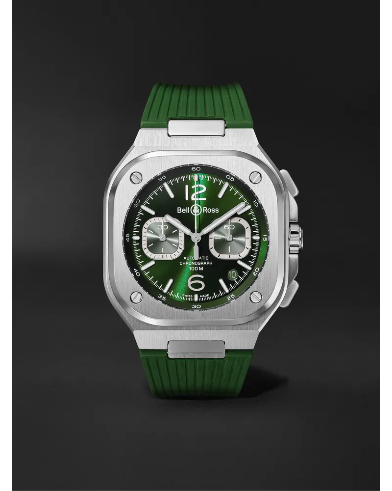 Bell & Ross Br 05 Chronograph 42 Mm Uhr Aus Edelstahl Mit Automatischem Aufzug Und Kautschukarmband Ref. Nr.: Br05c Gn St/Srb GrüN