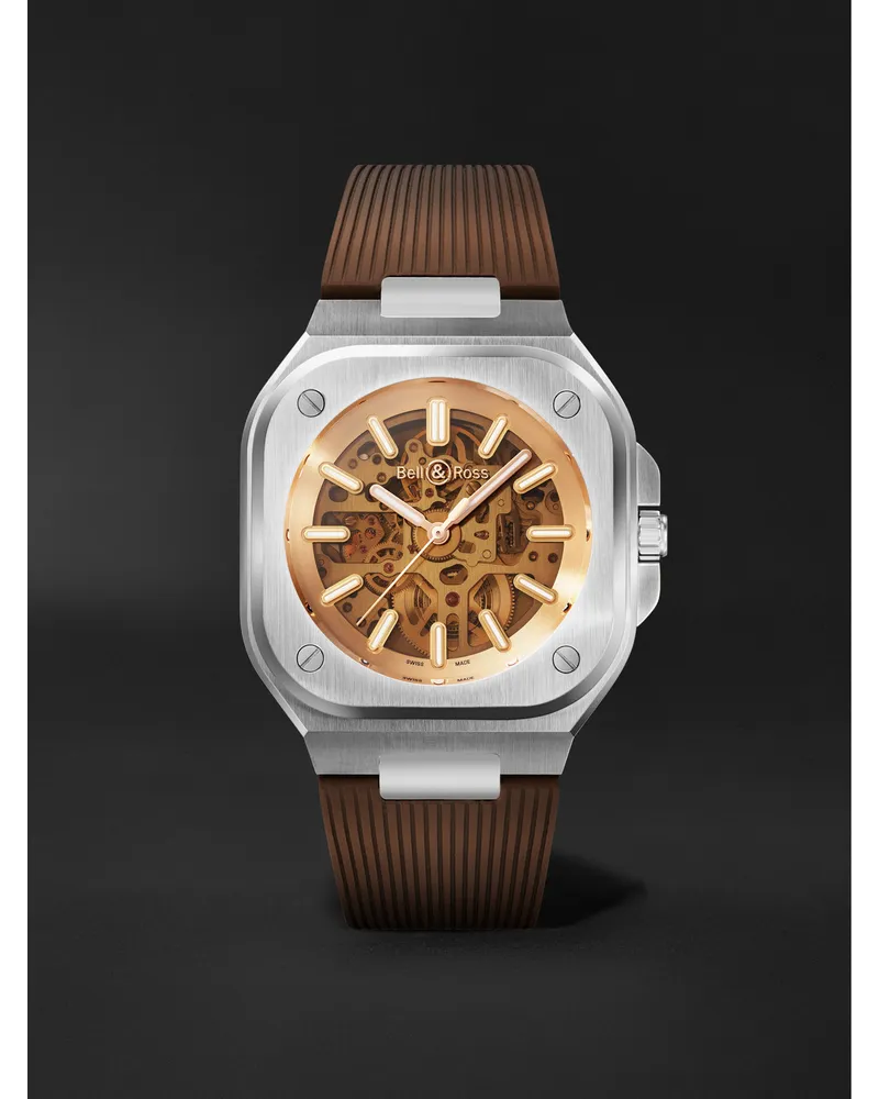Bell & Ross Br 05 Skeleton Gold 40 Mm Uhr Aus Edelstahl Mit Automatischem Aufzug Und Kautschukarmband Ref. Nr.: Br05a Ch Skst/Srb
