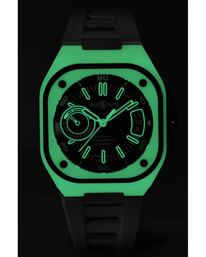 Bell & Ross Br X5 41 Mm Uhr Aus Titan Und Glasfaserverbundwerkstoff Mit Kautschukarmband Automatischem Aufzug In Limitierter Auflage Ref. Nr.: Rx5r Lum_tc/Srb Schwarz