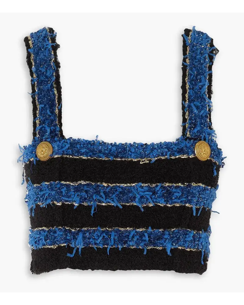 Balmain Bustier Aus Gestreiftem Bouclé Mit ZierknöPfen Blau