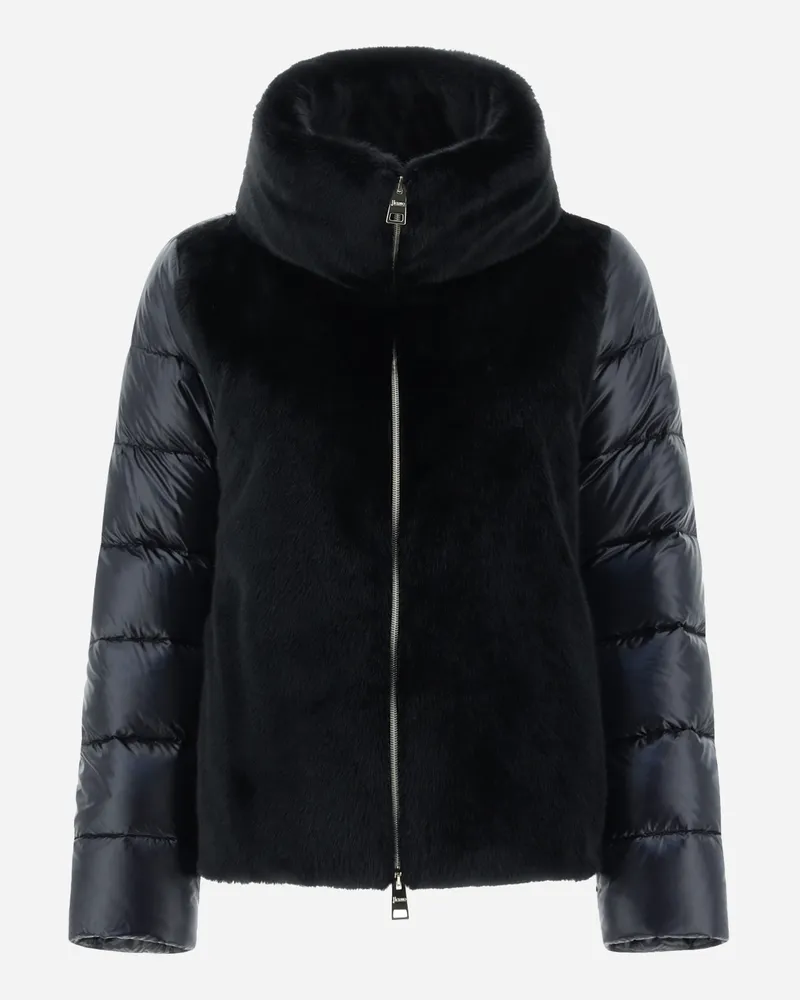 Herno Cape Aus Nylon Ultralight Und New Lady Faux Fur Schwarz