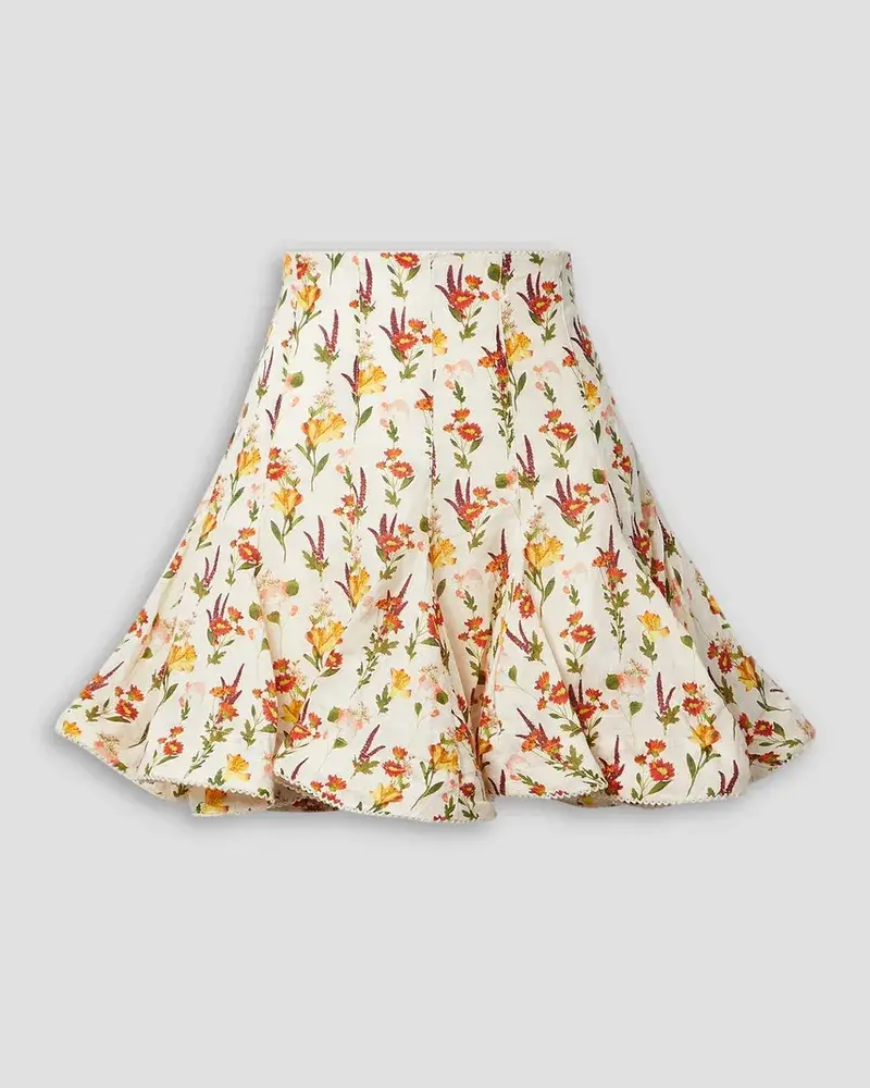 AGUA BENDITA Cerezo Clementina Minirock Aus Leinen Mit Blumenprint Und HäKelbesäTzen Weiß