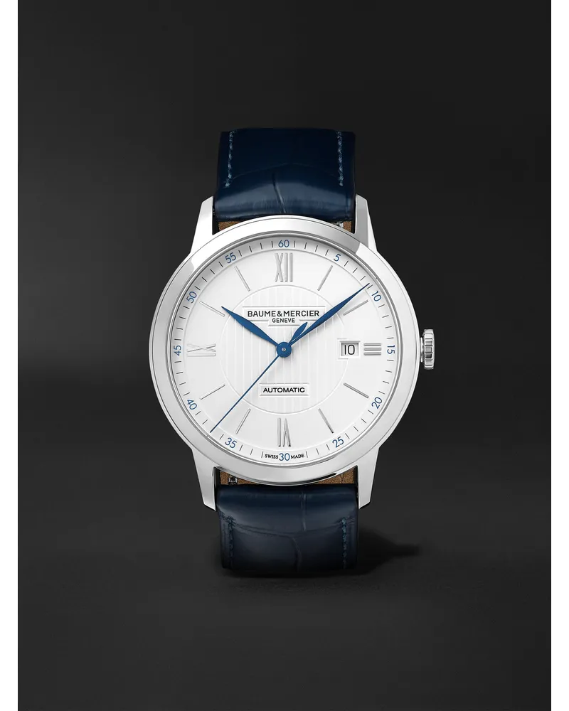 Baume & Mercier Classima 42 Mm Uhr Aus Edelstahl Mit Automatischem Aufzug Und Alligatorlederarmband Ref. Nr.: 10333 Silber