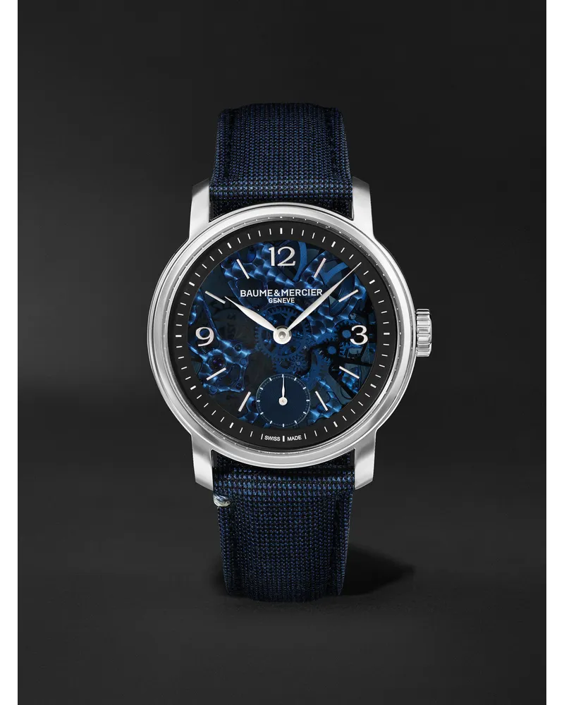 Baume & Mercier Classima Skeleton 42 Mm Uhr Aus Edelstahl Mit Handaufzug Und Alligatorlederarmband Ref. Nr.: 10735 Blau