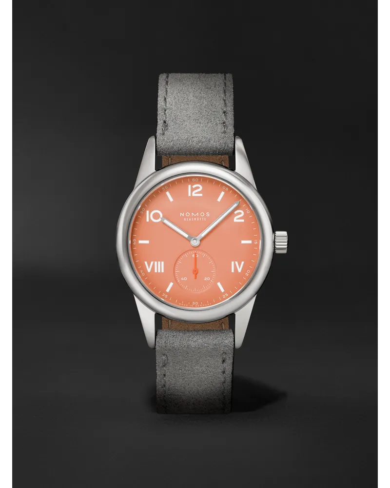NOMOS Glashütte Club Campus 385 Mm Uhr Aus Edelstahl Mit Handaufzug Und Velourslederarmband Ref. Nr.: 725 Pink