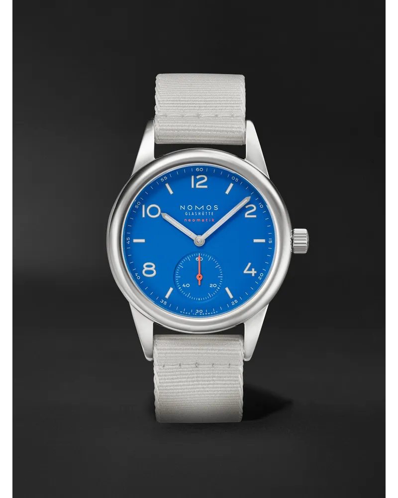 NOMOS Glashütte Club Neomatik 37 Mm Uhr Aus Edelstahl Mit Automatischem Aufzug Und Textilarmband Ref. Nr.: 742 Blau