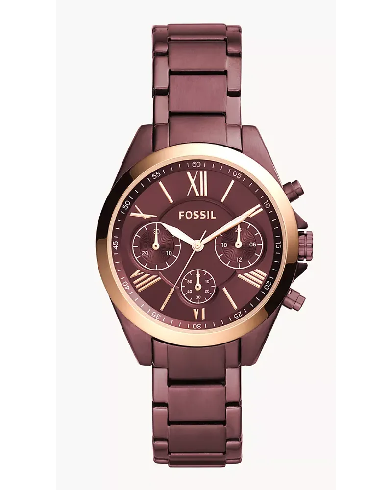 Fossil Damenuhr Modern Courier Midsize Chronograph Edelstahl Bordeaux Weinrot