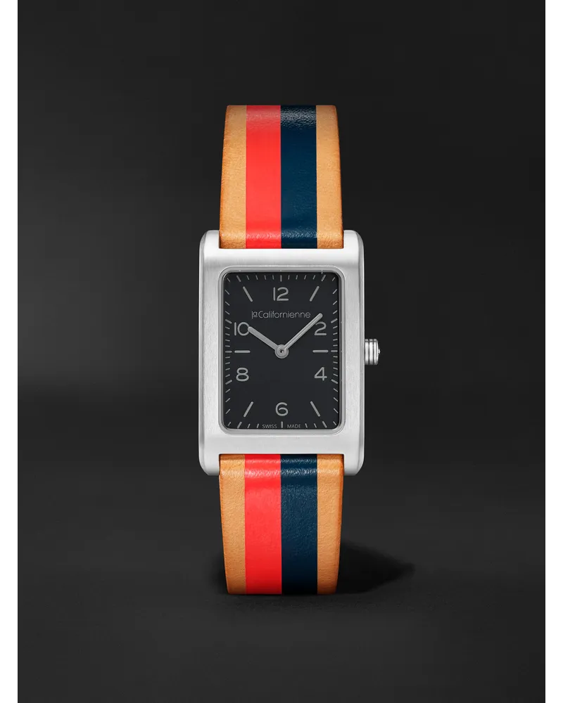 laCalifornienne Daybreak 24 Mm Uhr Aus Stahl Mit Gestreiftem Lederarmband Ref. Nr. Db 15 Schwarz