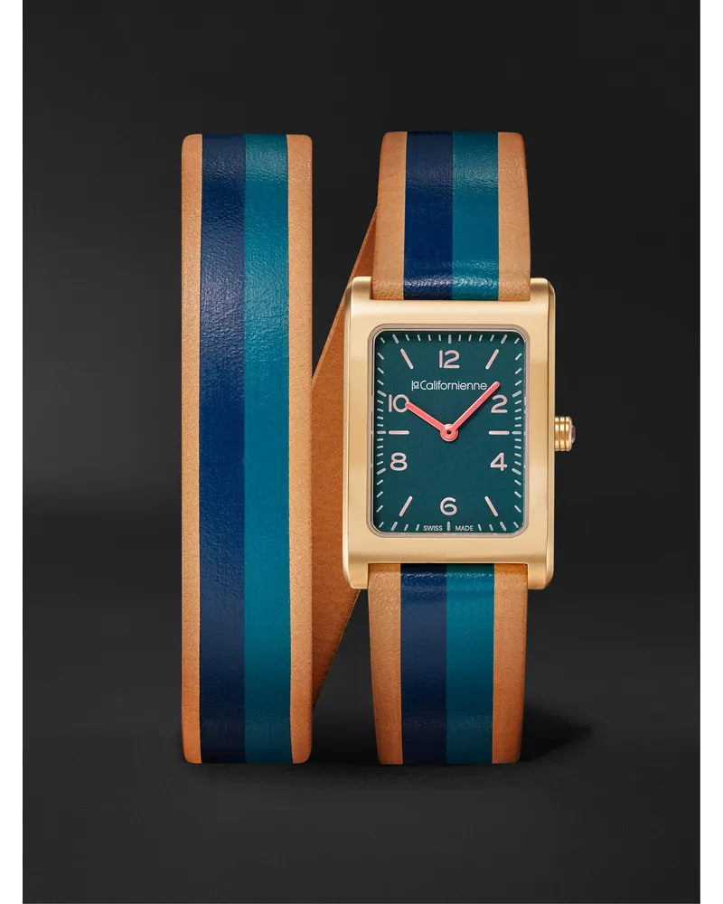 laCalifornienne Daybreak 24 Mm Uhr Aus Vergoldetem Stahl Mit Gestreiftem Lederarmband Ref. Nr.: Db 01 Yg Blau