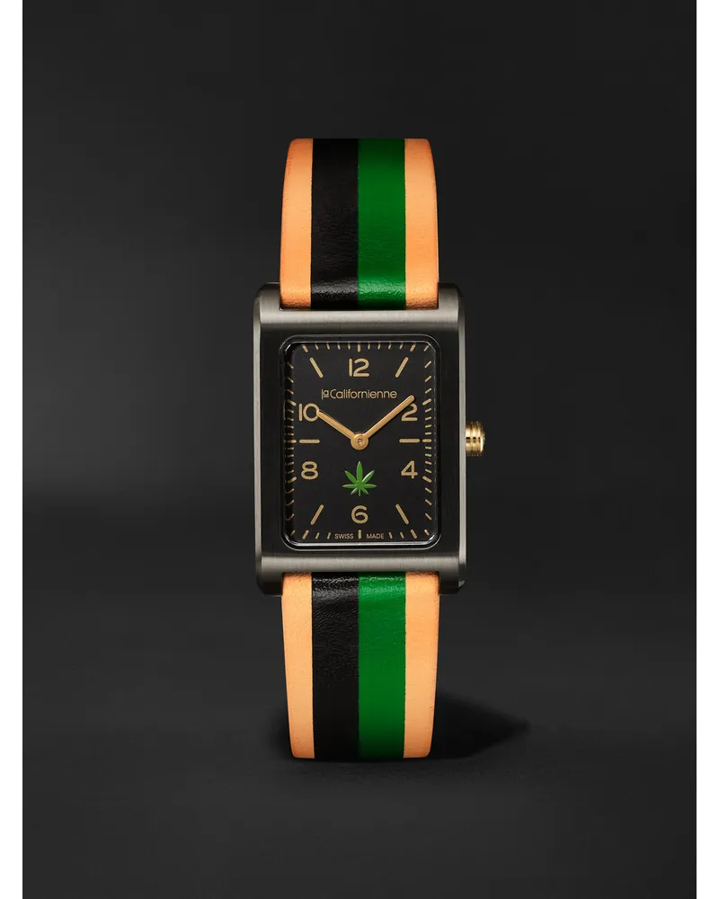 laCalifornienne Daybreak 36 Mm Vergoldete Uhr Mit Automatischem Aufzug Und Gestreiftem Lederarmband Ref. Nr.: Db 23 Schwarz