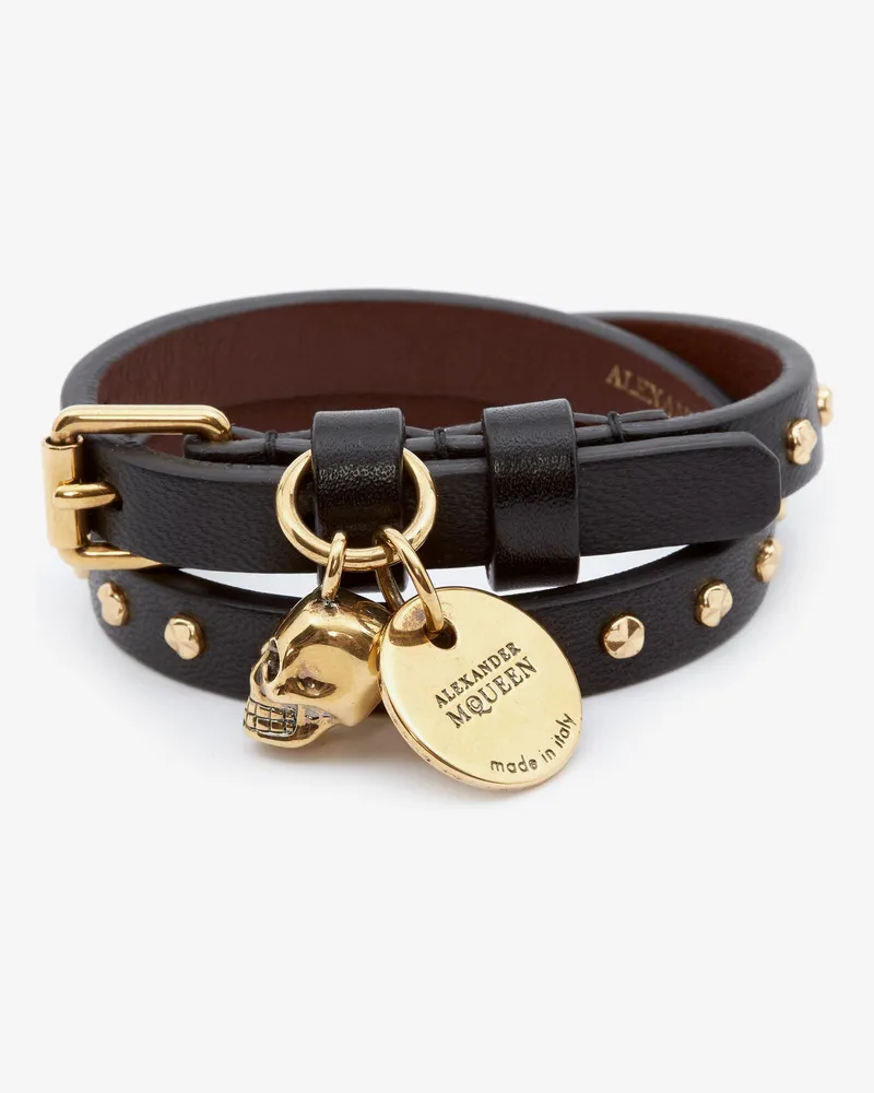 Alexander McQueen Doppeltes Wickelarmband Mit GehäMmerten Nieten Schwarz
