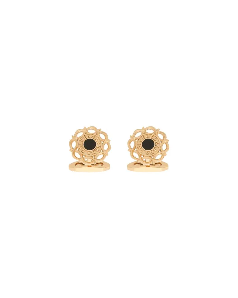 Dolce & Gabbana Emaillierte ManschettenknöPfe Blumenmuster Gold