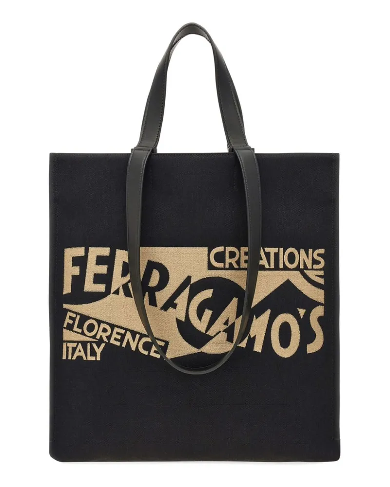 Ferragamo Handtasche Mit Jacquard Logo Schwarz