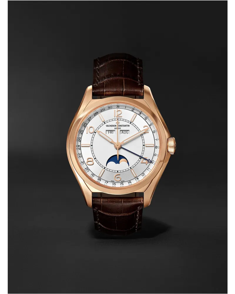Vacheron Constantin Fiftysix Automatic Complete Calendar 40 Mm Uhr Aus 18 Karat Rotgold Mit Alligatorlederarmband Ref. Nr. 4000e/000r B438 Silber