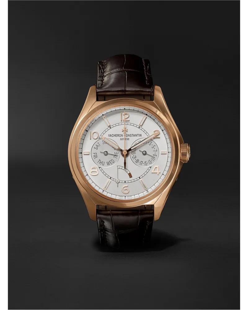 Vacheron Constantin Fiftysix Day Date 40 Mm Uhr Aus 18 Karat Rotgold Mit Automatischem Aufzug Und Alligatorlederarmband In Limitierter Auflage Ref. Nr.: 4400e/000r B436 Weiß