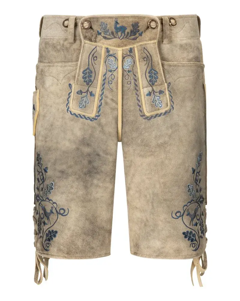 Meindl FüRstenried Lederhose Aus Hirschleder Blau Stick Hellgrau