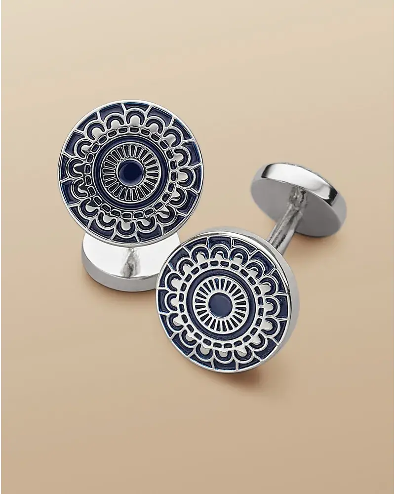Charles Tyrwhitt Gemusterte Emaille ManschettenknöPfe Marineblau