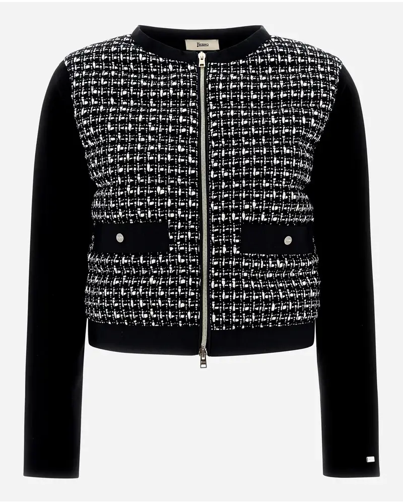 Herno Glam Tweed Und Knit Plane Bomberjacke Schwarz