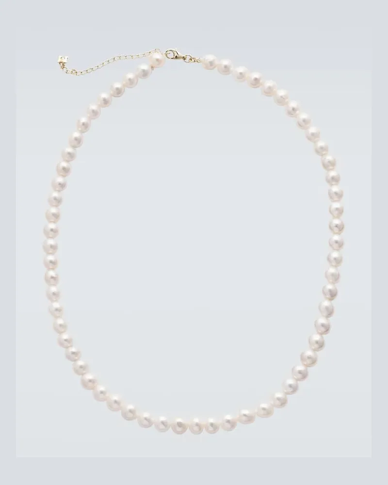 MATEO Halskette Aus Suesswasserperlen Mit 14kt Gelbgold Weiss