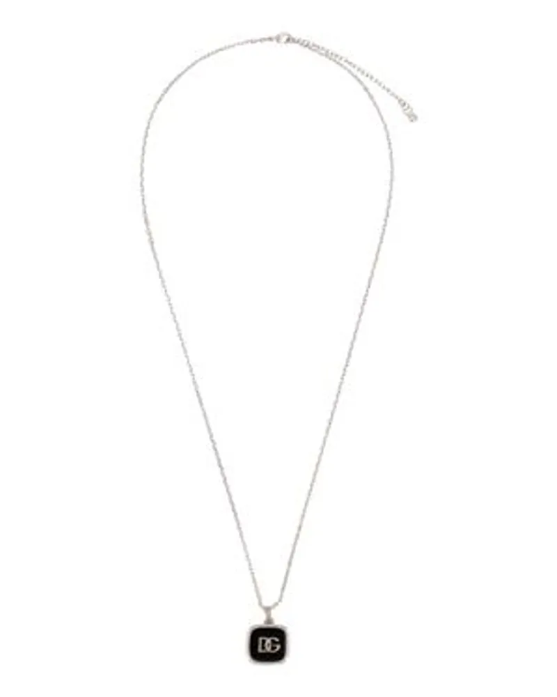 Dolce & Gabbana Halskette Mit Dg Logo AnhäNger Silver