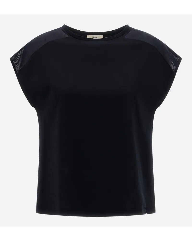 Herno Chic Cotton Jersey Und Mesh T Shirt Schwarz