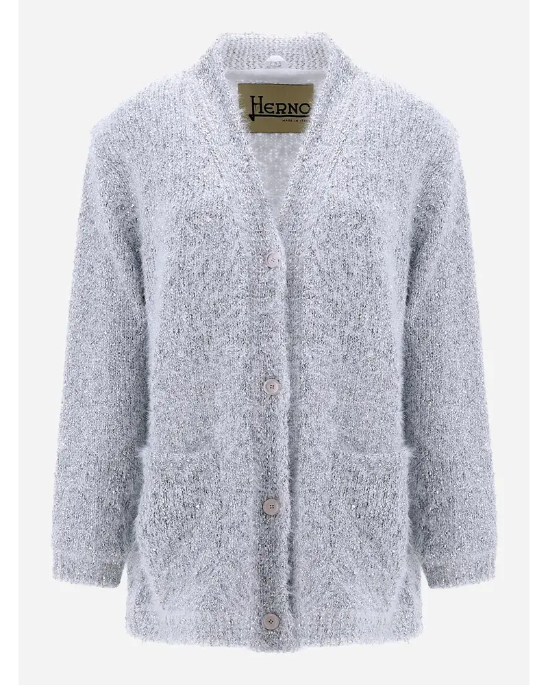 Herno Frizzy Lurex Knit Cardigan Weiß