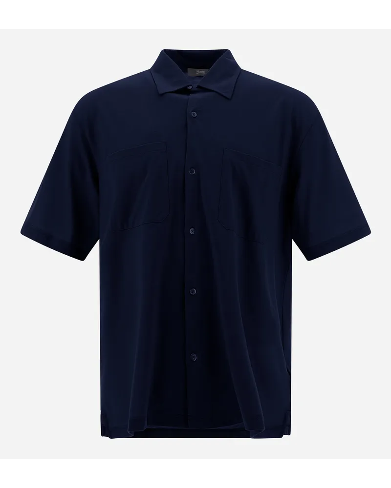 Herno Jersey Crepe Hemd Marineblau