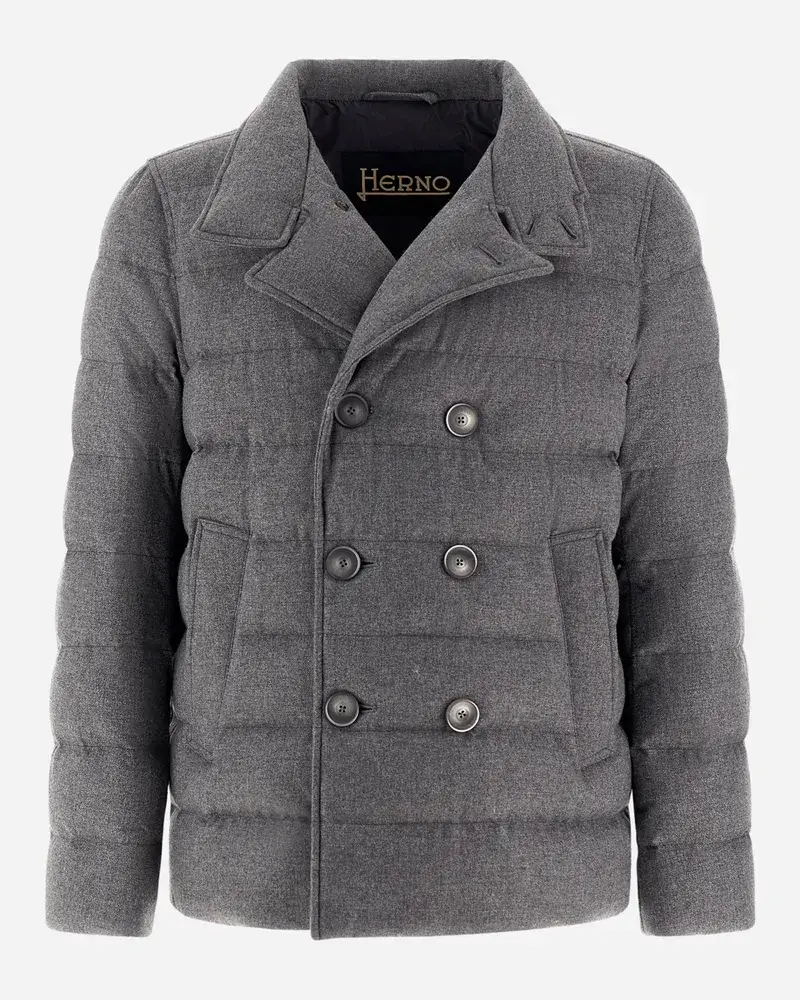 Herno Peacoat Aus Easy Cashmere Mix Hellgrau