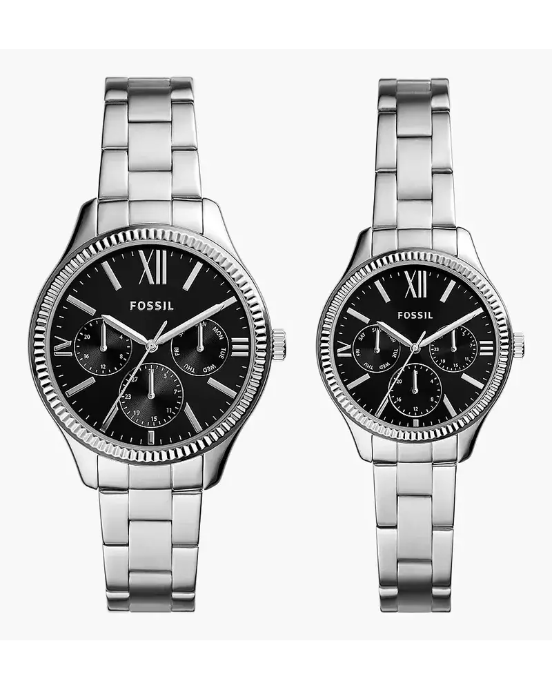 Fossil His And Hers Set Uhr Multifunktionswerk Edelstahl Silber