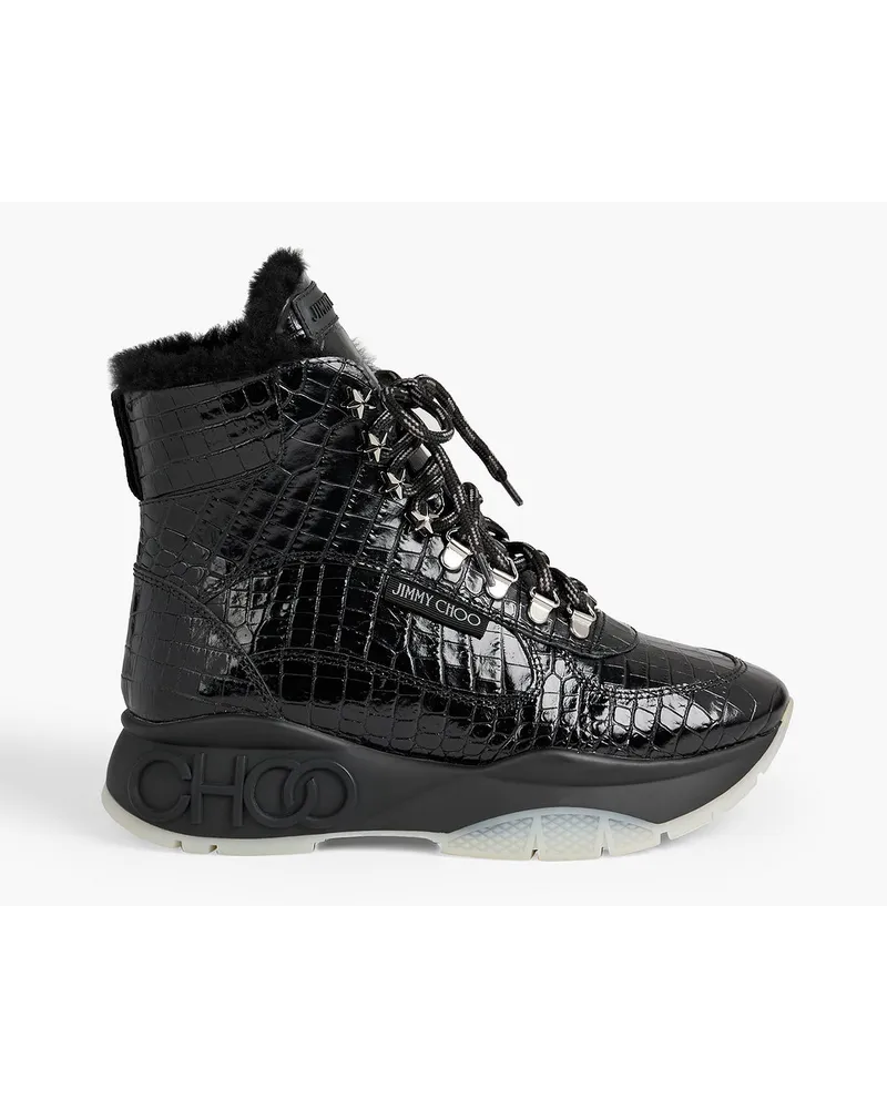 Jimmy Choo Inca Croc Effect Leather Exaggerated Sole Ankle Boots Schwarz