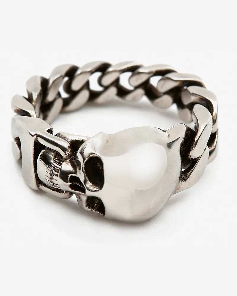 Alexander McQueen Kettenring Mit Skull Detail Antiksilber