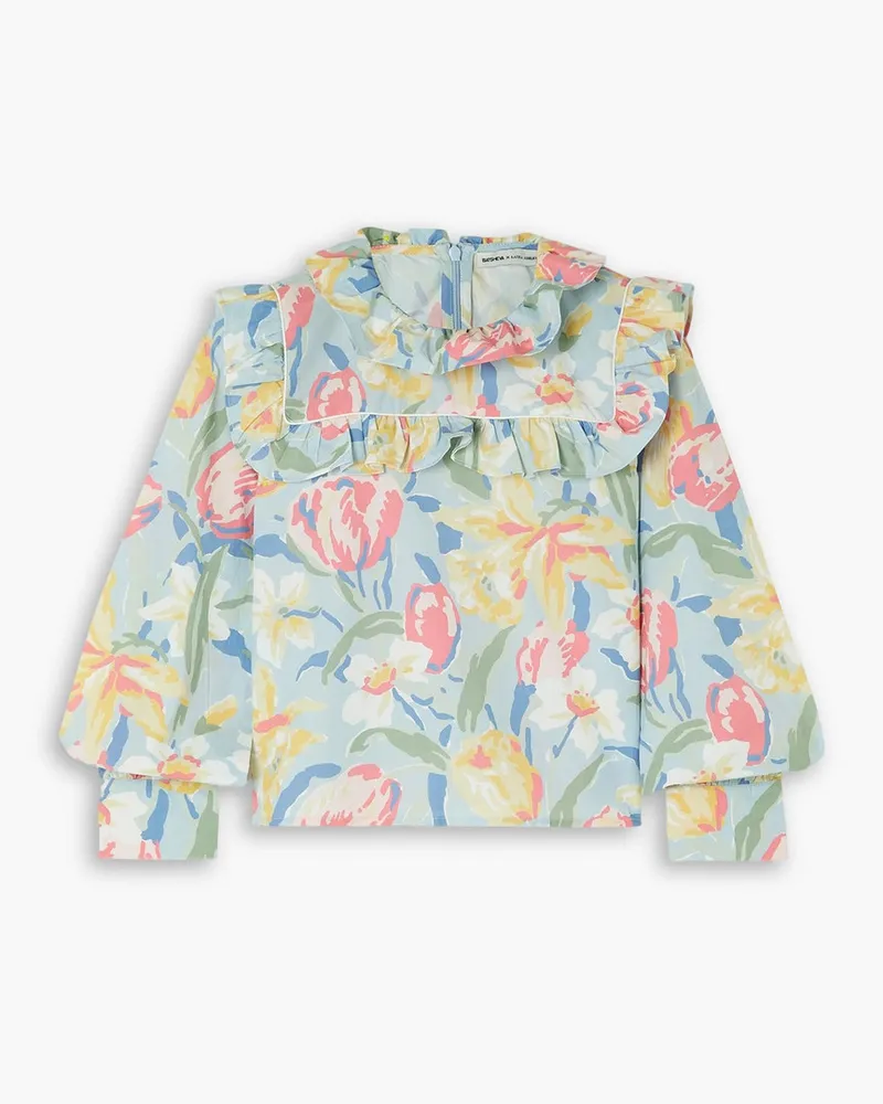 BATSHEVA Laura Ashley Rhodri Bluse Aus Baumwollpopeline Mit Blumenprint Und RüSchen Blau
