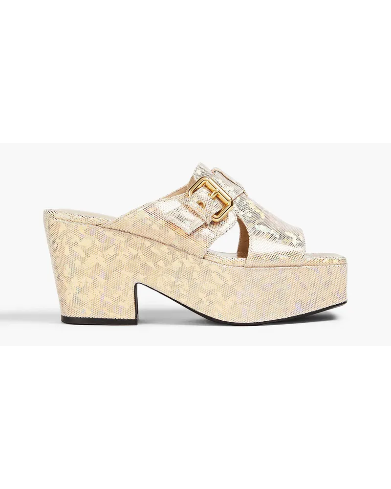 by FAR Lenka Mules Aus Veloursleder Mit Plateau Und Print Metallic