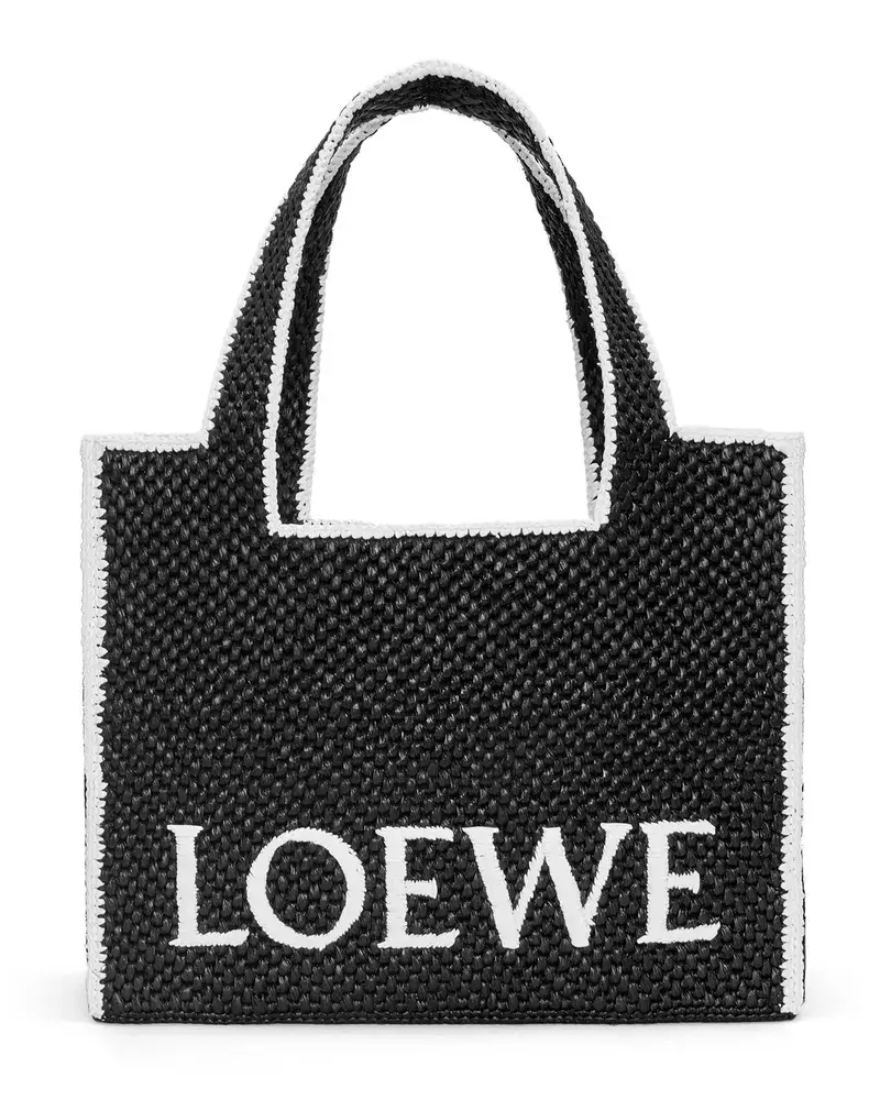 Loewe Luxury Large Font Tote In Raffia Black
