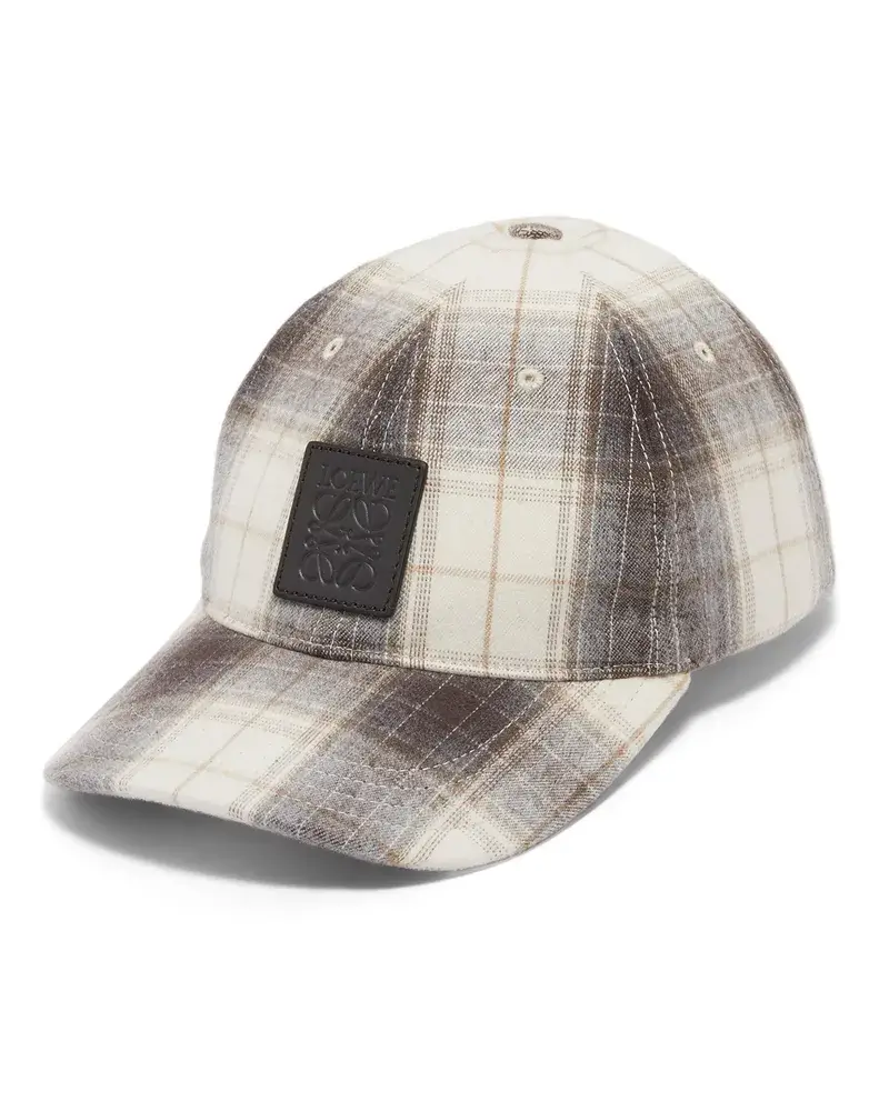 Loewe Luxury Patch Cap In Tartan Wool Brown