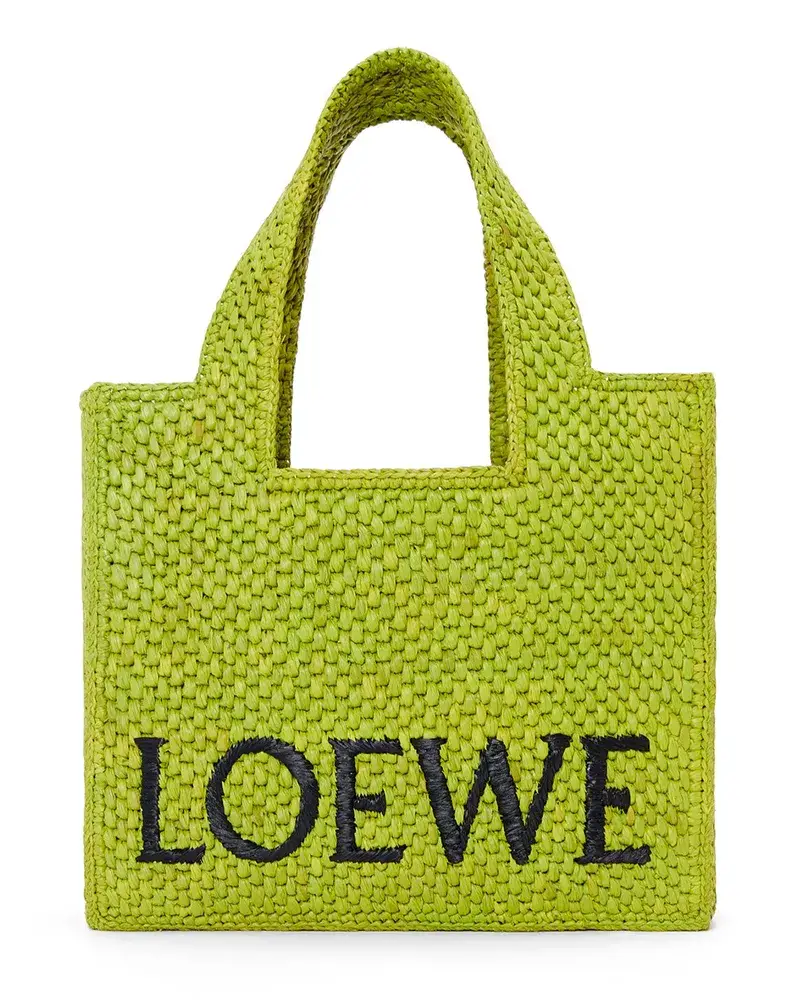 Loewe Luxury Small Font Tote In Raffia Meadow