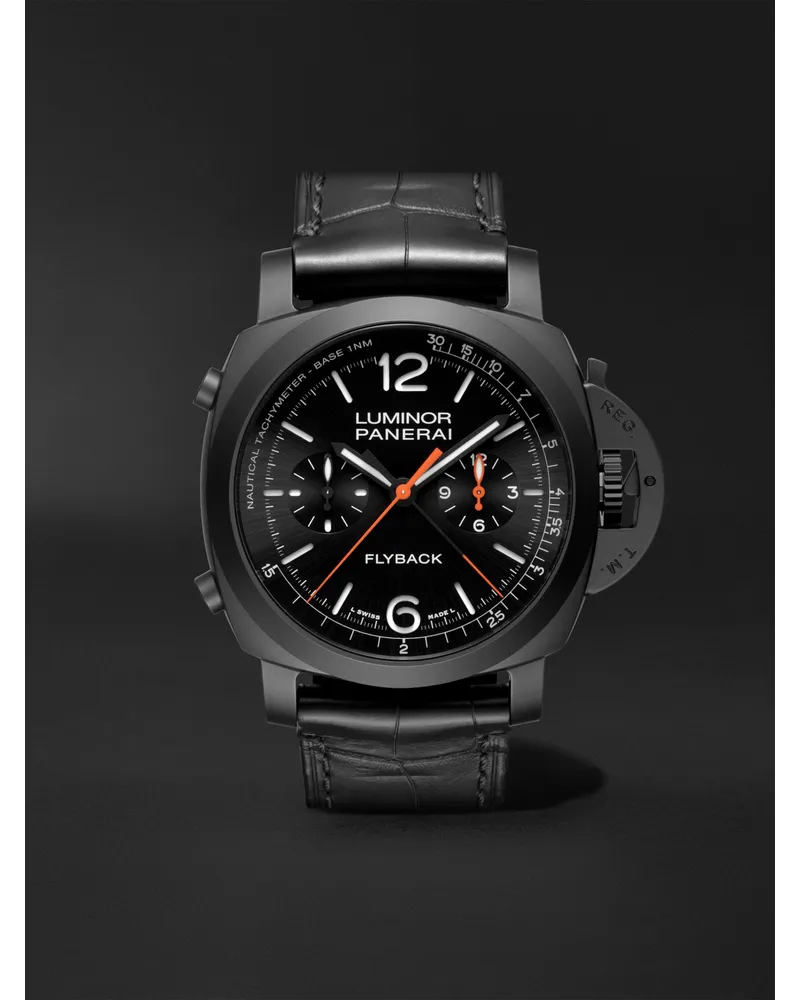OFFICINE PANERAI Luminor Chrono Flyback Chronograph 44 Mm Keramikuhr Mit Automatischem Aufzug Und Alligatorlederband In Limitierter Auflage Ref. Nr.: Pam01298 Schwarz