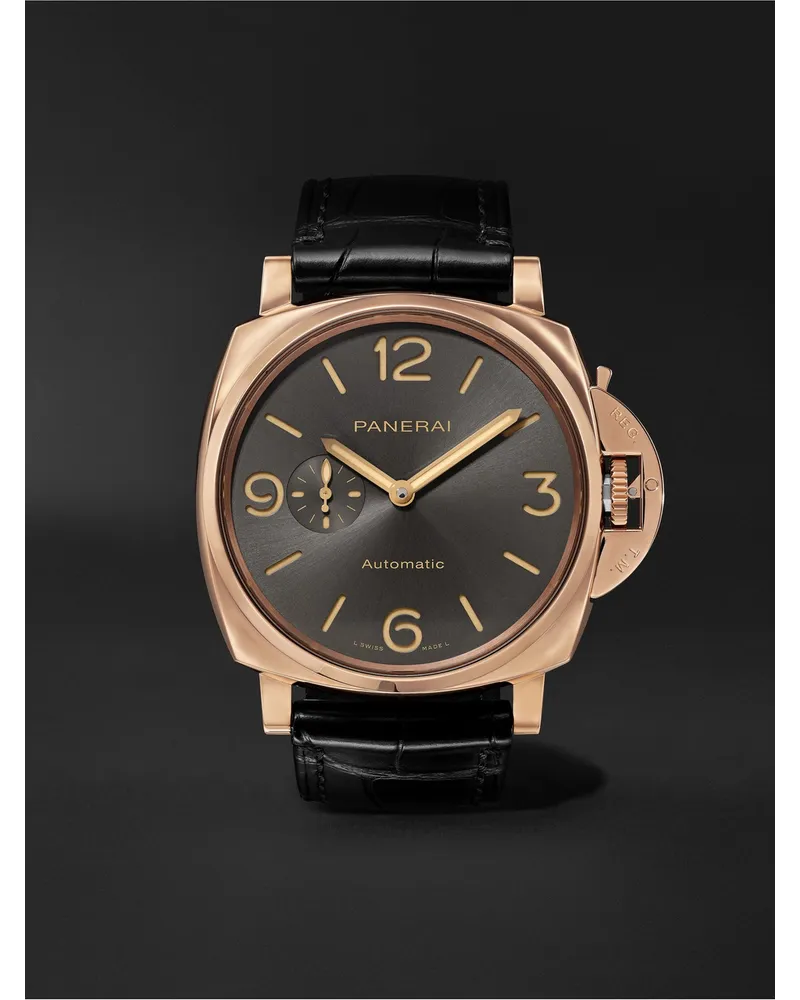 OFFICINE PANERAI Luminor Due 3 Days Automatic 45 Mm Uhr Aus RoséGoldfarbenem Goldtech™ Mit Alligatorlederarmband Schwarz