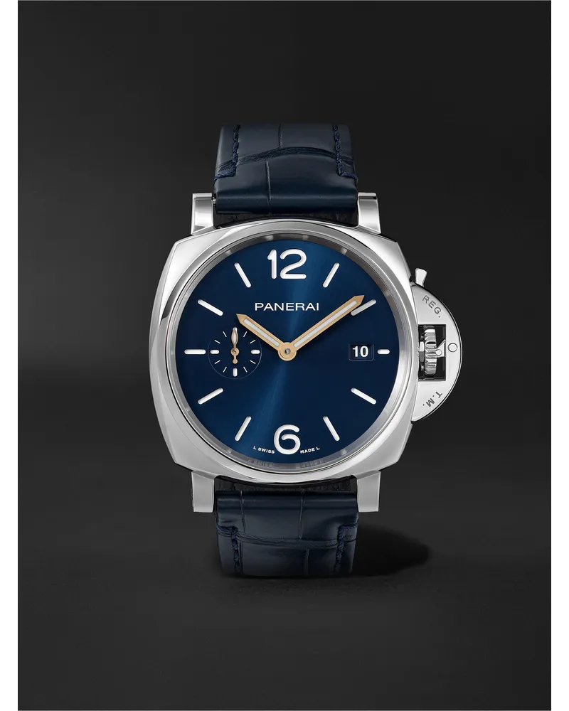 OFFICINE PANERAI Luminor Due Automatic 42 Mm Uhr Aus Edelstahl Mit Alligatorlederarmband Ref. Nr. Pam01274 Blau