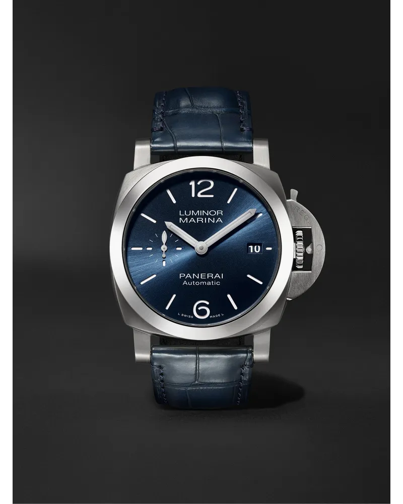 OFFICINE PANERAI Luminor Marina Quaranta 40 Mm Uhr Aus Edelstahl Mit Automatischem Aufzug Und Alligatorlederarmband Ref. Nr.: Pam01270 Blau