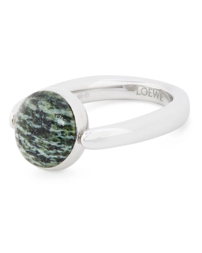 Loewe Luxury Anagram Pebble Ring In Sterling Silver And Green Jasper