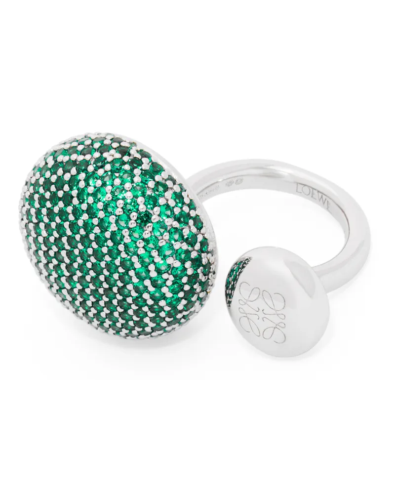 Loewe Luxury Anagram Pebble Ring In Sterling Silver And Crystals